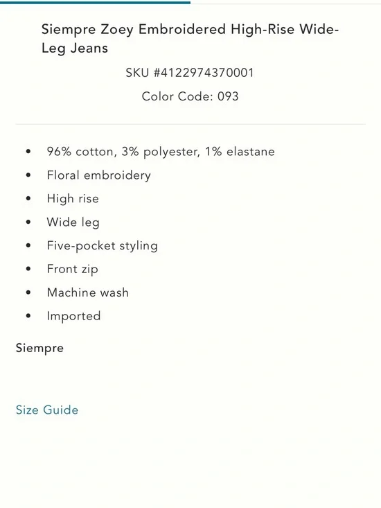 NWOT Anthropologie x Siempre Zoey Embroidered Wide Leg High Rise Jeans - Picture 6 of 8